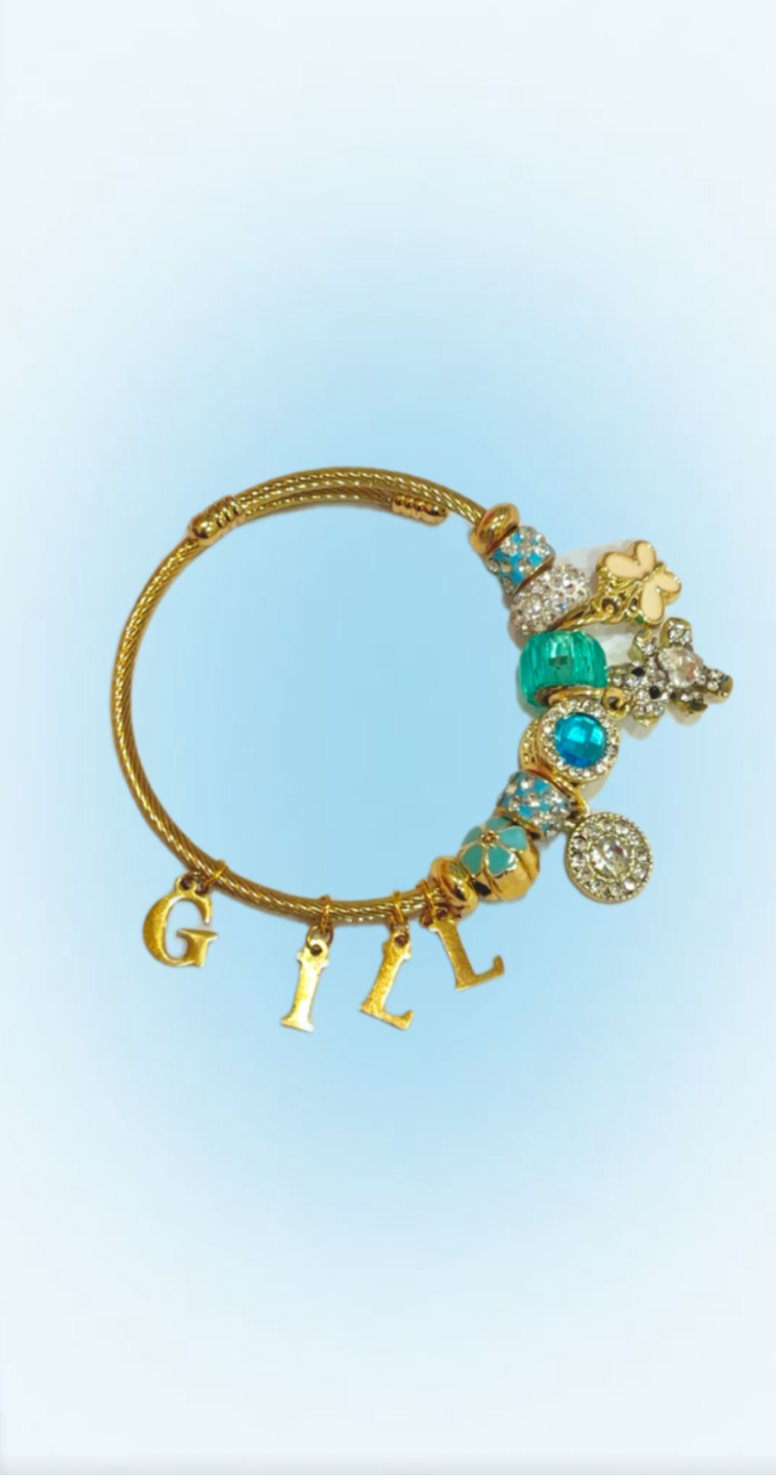 Gemstone Blue Stainless Steel Charm Bracelet