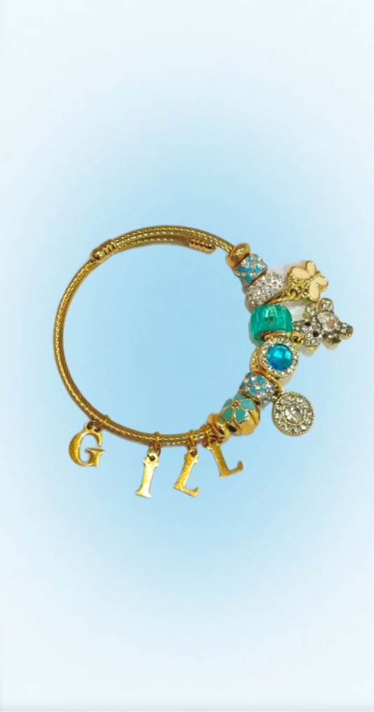 Gemstone Blue Stainless Steel Charm Bracelet